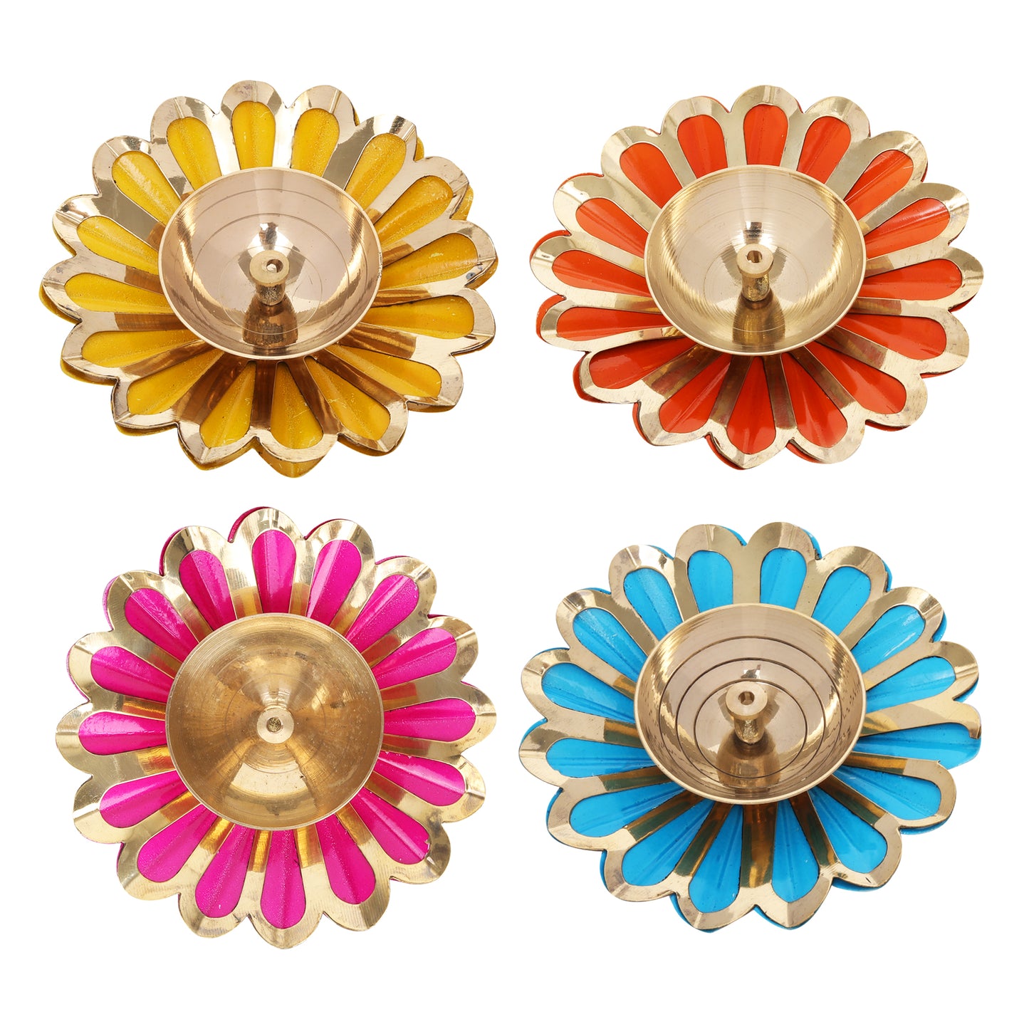 Handcrafted Multi-Colored Brass Diyas for Lighting and Decoration | Beautiful Pooja Diyas for Home and Temples at www.hiretails.com