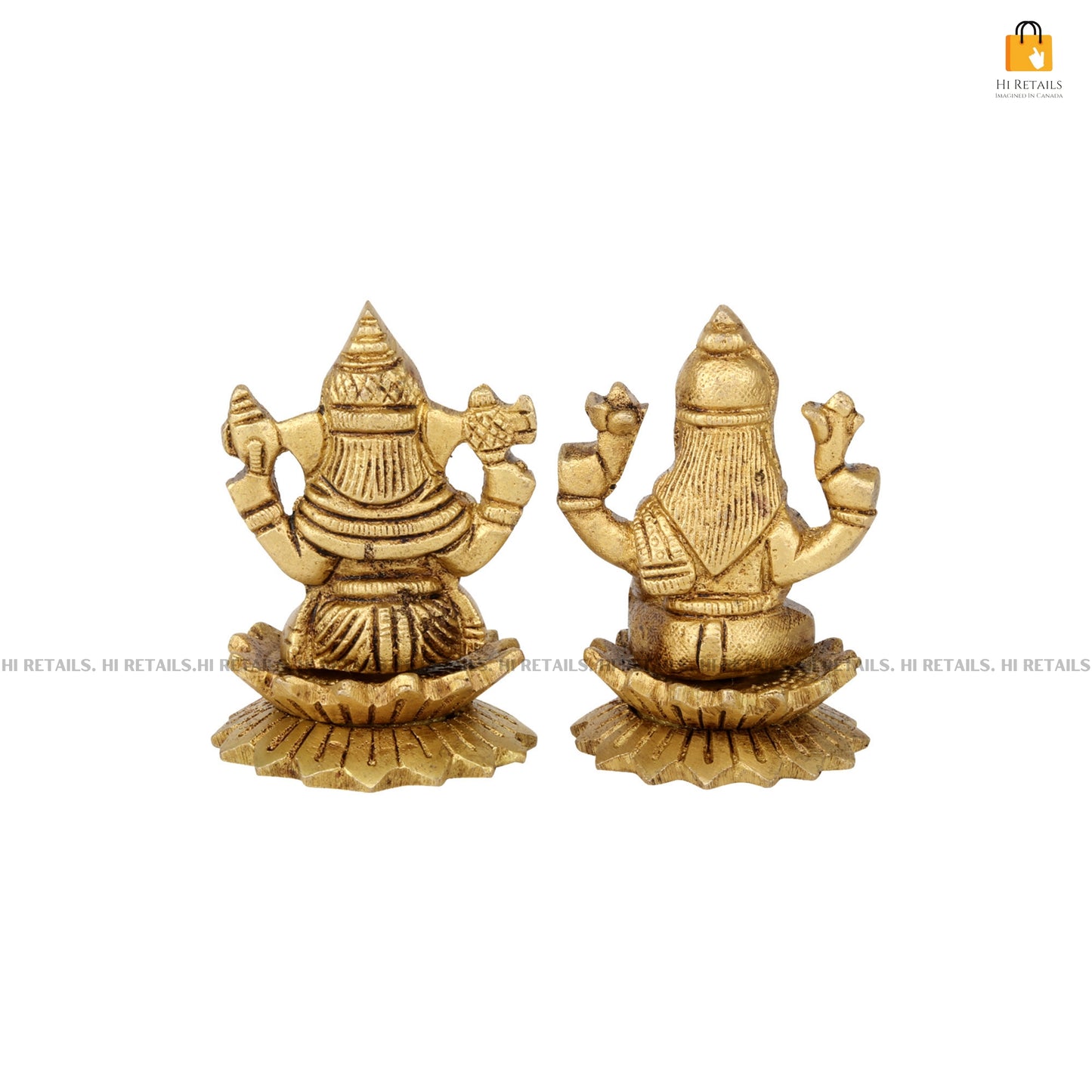 Elegant brass Laxmi Ganesh idol on lotus for spiritual home decor and puja room, crafted with care at www.hiretails.com