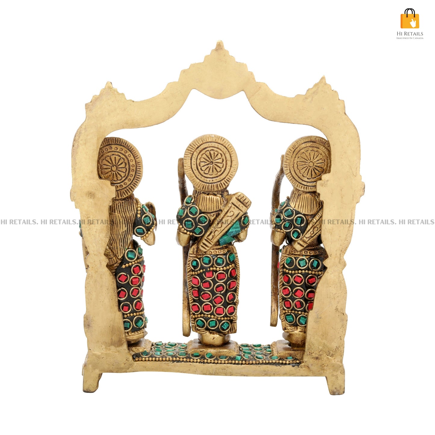 Brass Ram Darbar Idol with stunning decorative elements, ideal for home decor and religious rituals, adding elegance and positivity. Available at www.hiretails.com.