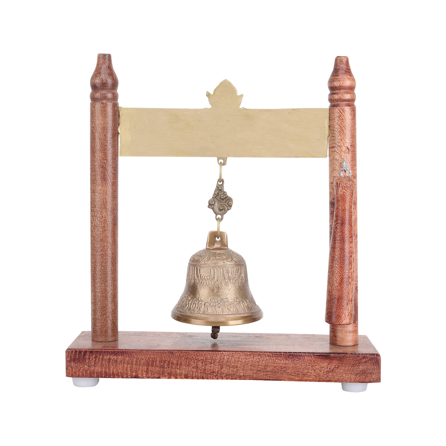 Elegant Brass Table Bell with Wooden Base for Office and Home Temple | Handcrafted Bell for Pooja and Decor at www.hiretails.com