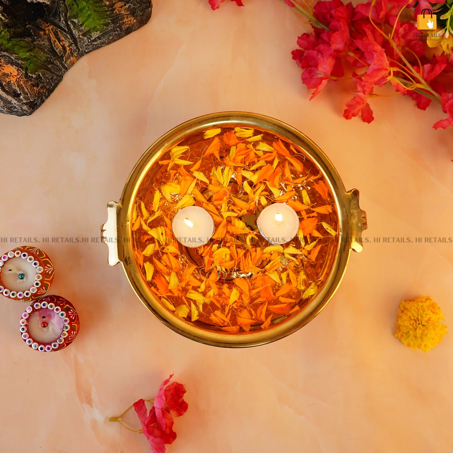 Premium Brass Urli for Pooja and Festivals | 8-Inch Decorative Brass Urli for Home Temple at www.hiretails.com