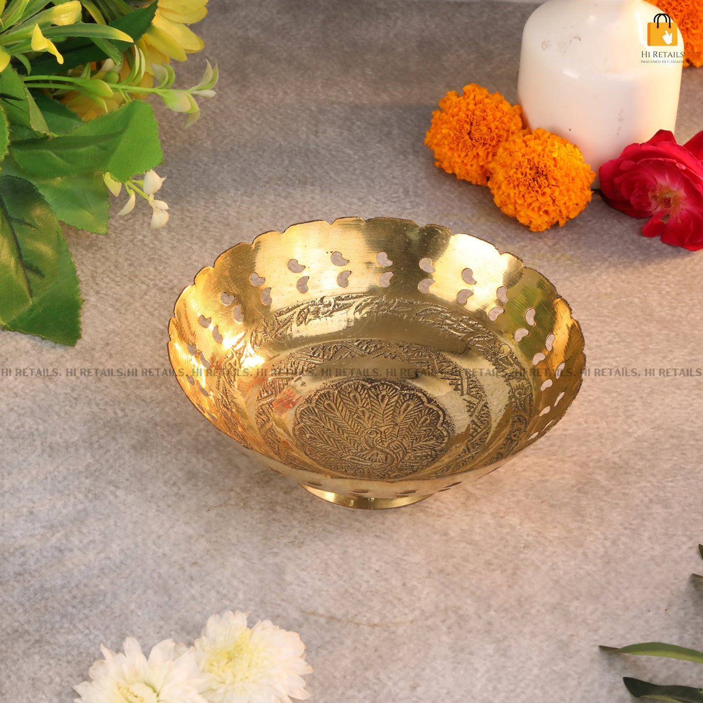 Decorative Brass Fruit Bowl with Beautiful Carvings – Perfect for Gifting or Personal Use at www.hiretails.com
