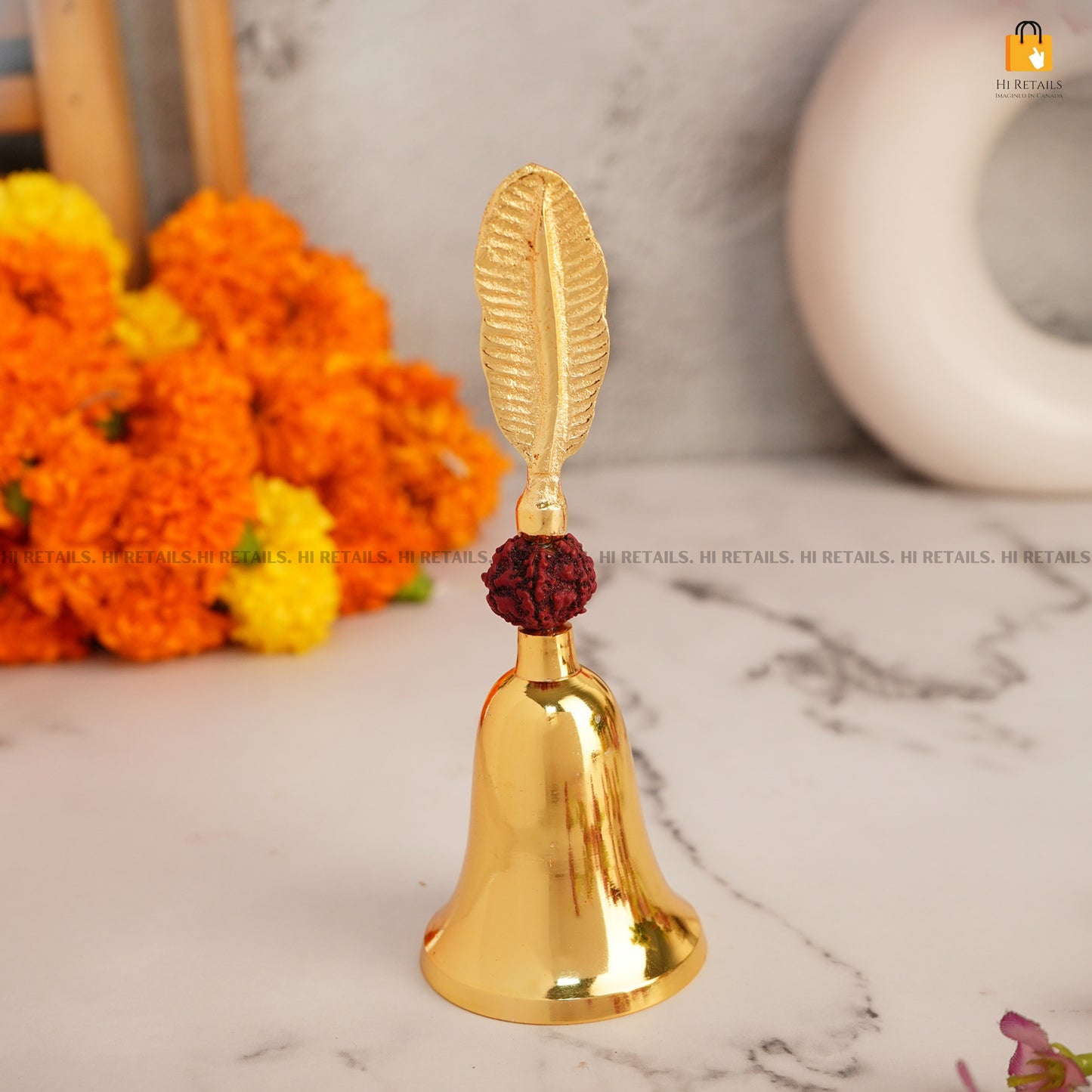 Rudraksh Temple Bell with Pooja Mandir Ghanti, a decorative and functional piece for your pooja space at www.hiretails.com