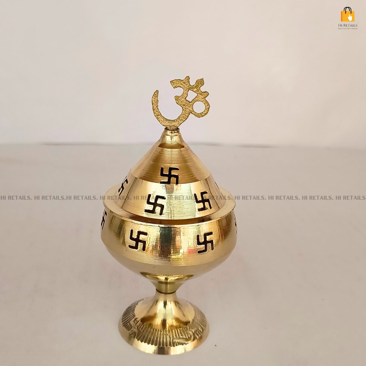Traditional Om Swastik Akhand Diya for pooja rituals, crafted in brass for a sacred ambiance at www.hiretails.com