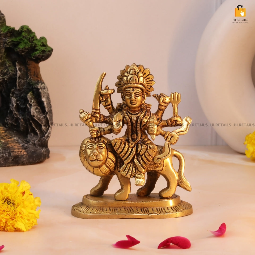 High-Quality Brass Durga Maa Figurine for Religious Worship | Ideal for Durga Puja and Spiritual Spaces AT www.hiretails.com