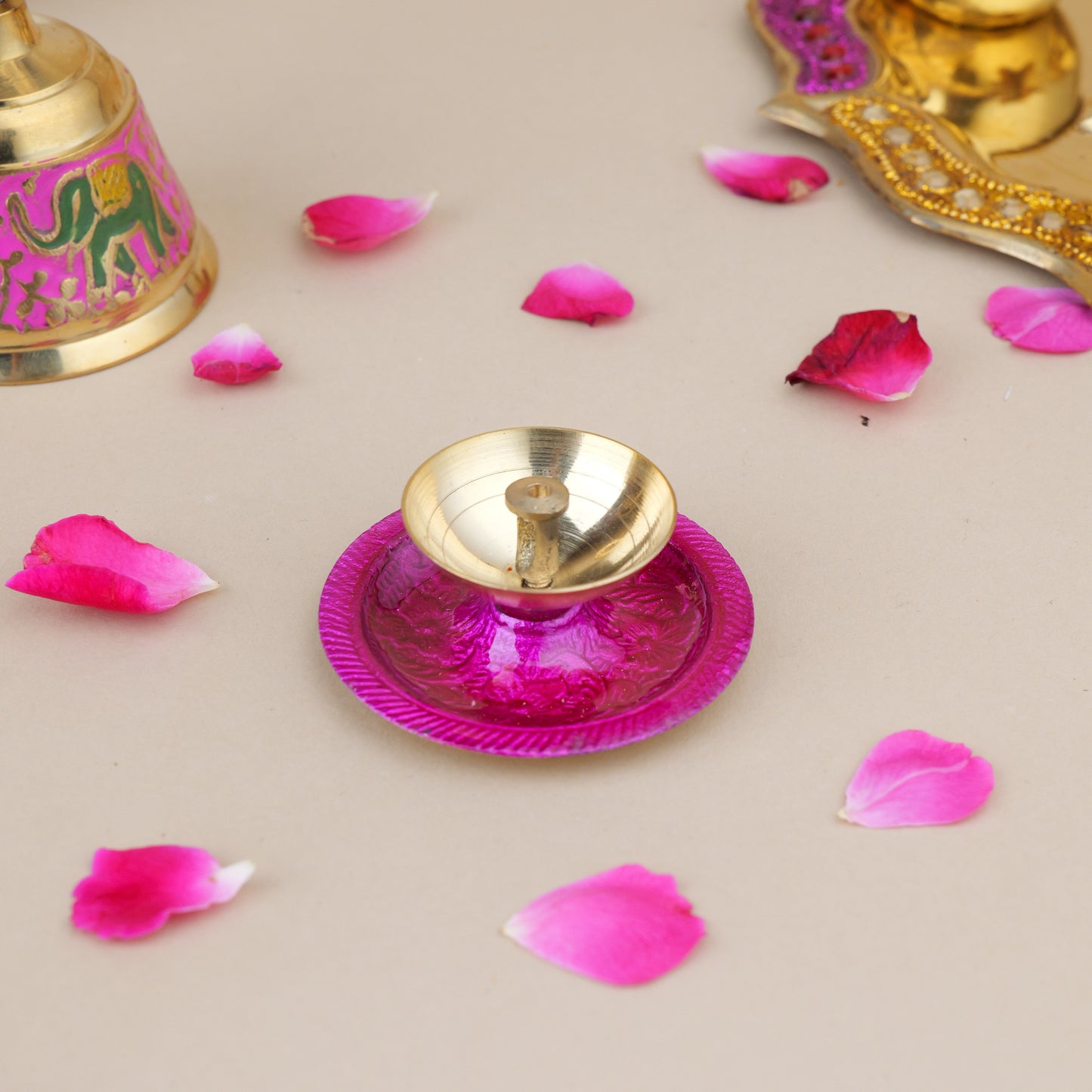 Elegant Handmade Diya Jyot for Home & Festival Decor, featuring intricate design and vibrant colors to brighten any room. Available at www.hiretails.com.