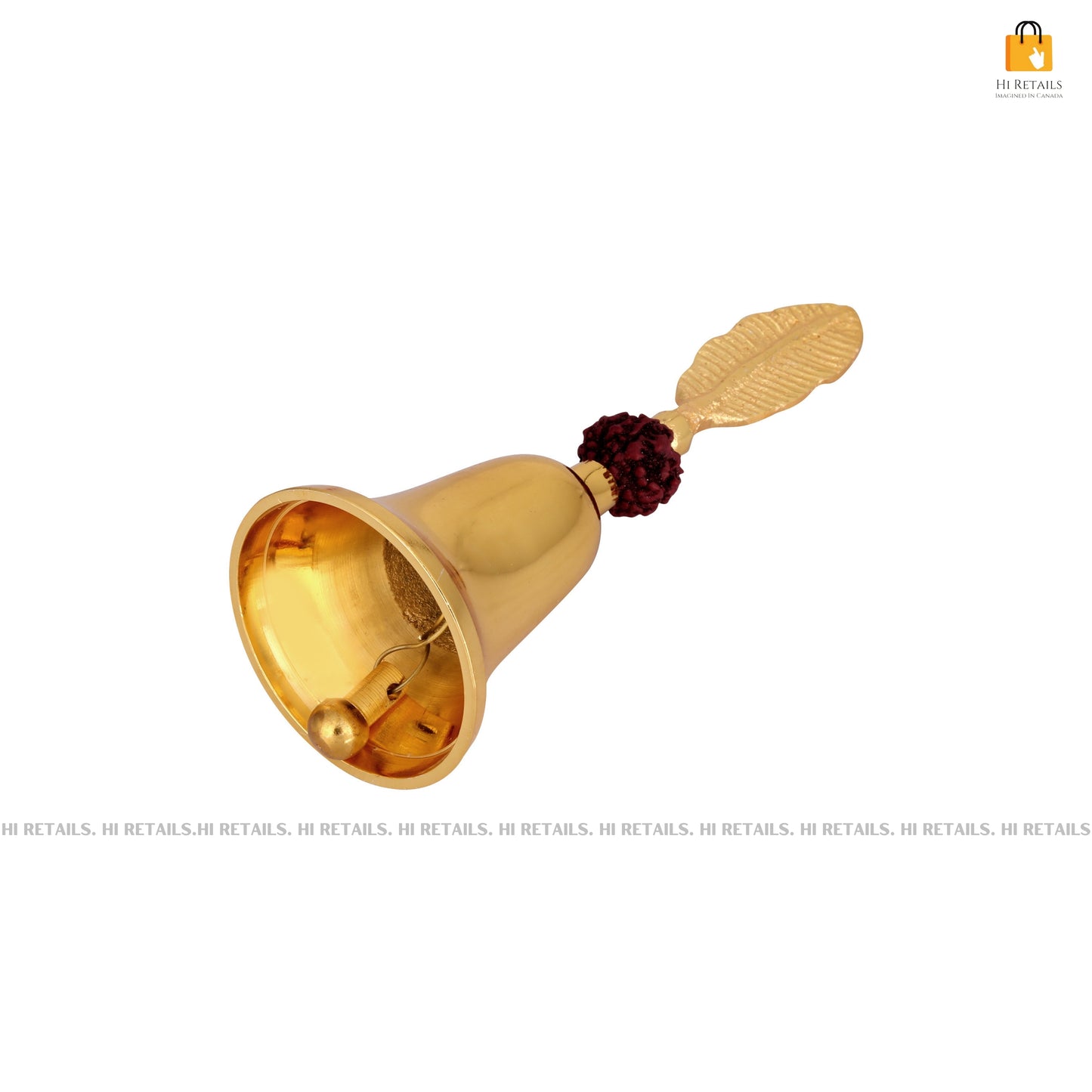 Elegant Golden Rudraksh Temple Bell with Pooja Mandir Ghanti, a perfect choice for enhancing your home rituals and pujas at www.hiretails.com