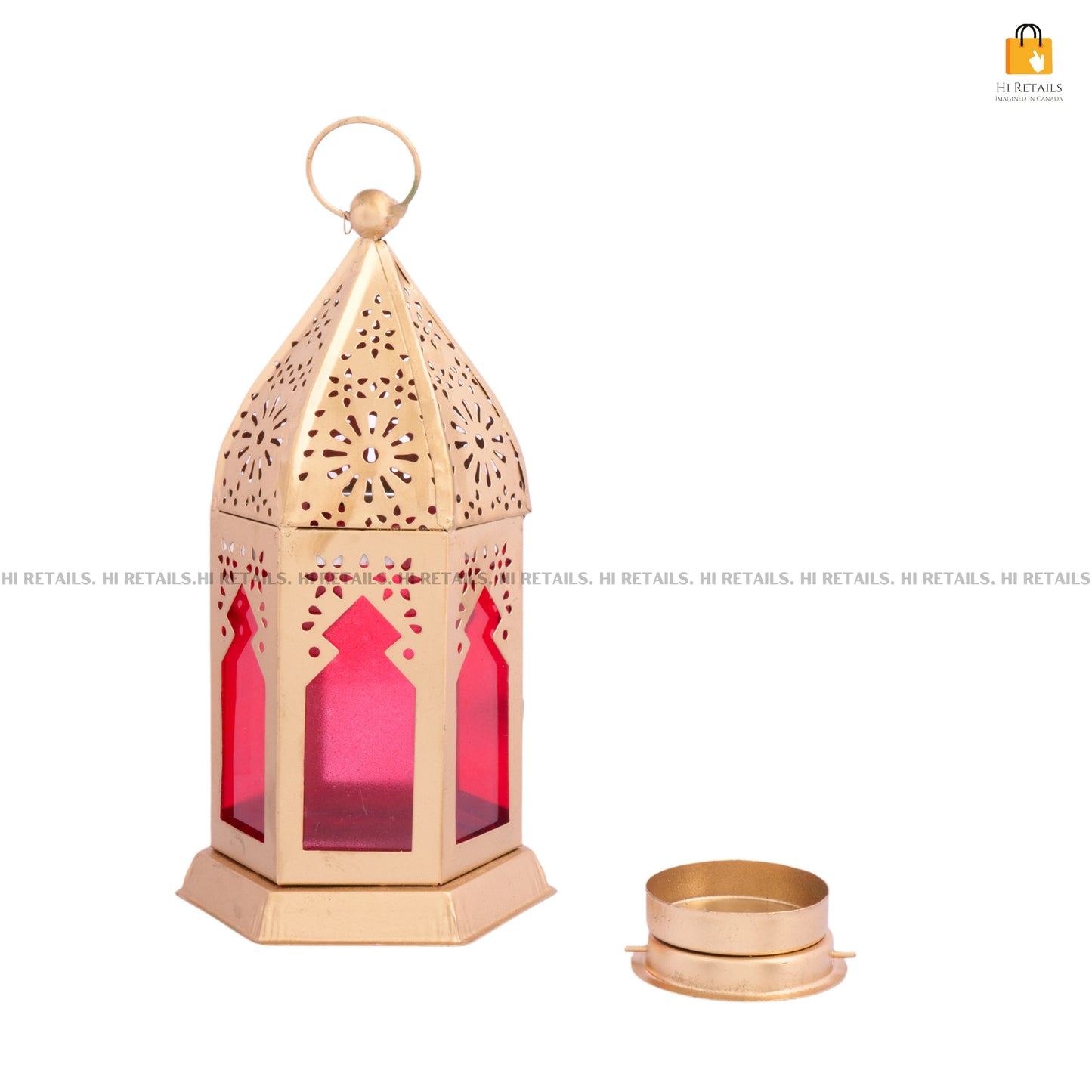 Handcrafted red brass hanging lamp with detailed perforated design, creating a warm and inviting atmosphere for any room. Available at www.hiretails.com.