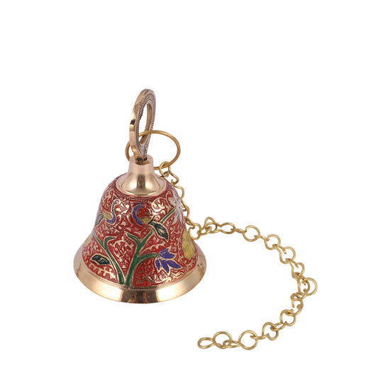 Decorative Printed Hanging Bell, Red, Brass Handicraft Printed Hanging Bell for Home Decor and Gift Giving