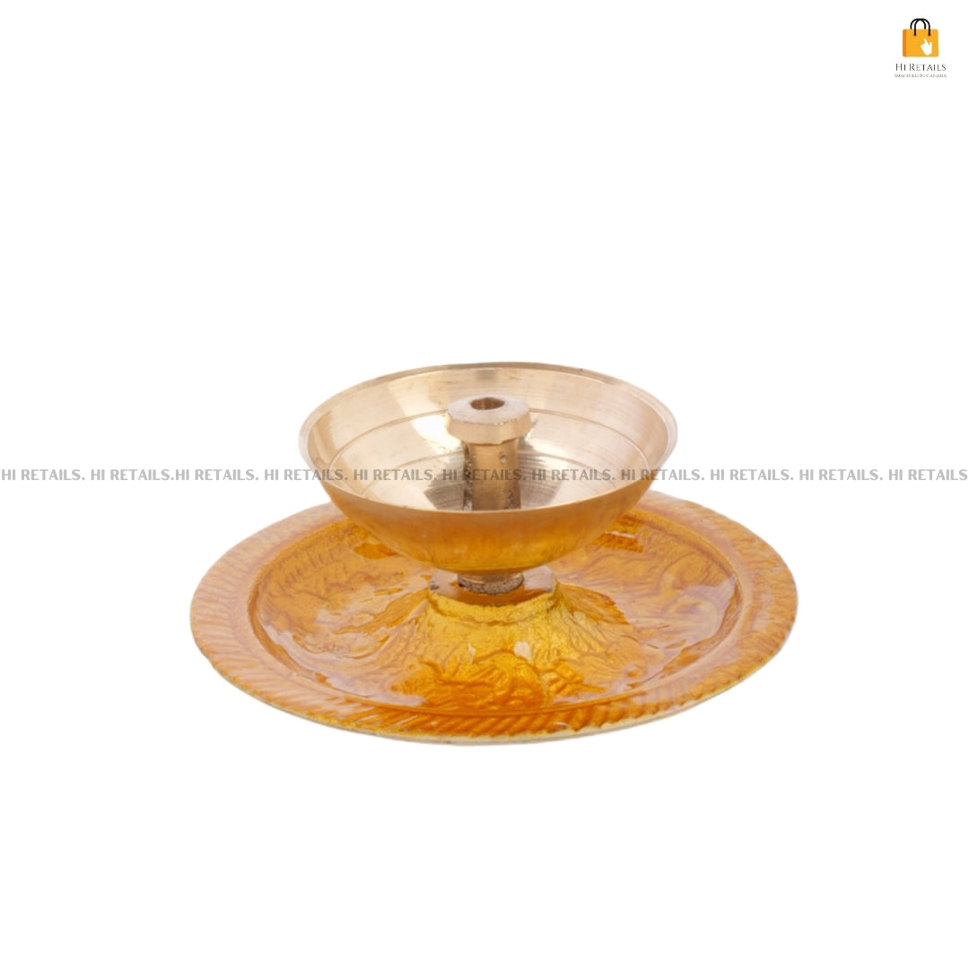 Traditional Brass Diya with Decorative Plate | Ideal for Religious Worship and Diwali Festivities at www.hiretails.com