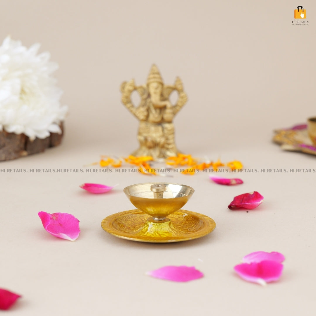 Elegant Brass Diya for Pooja Rituals | High-Quality Brass Oil Lamp for Home Decor at www.hiretails.com