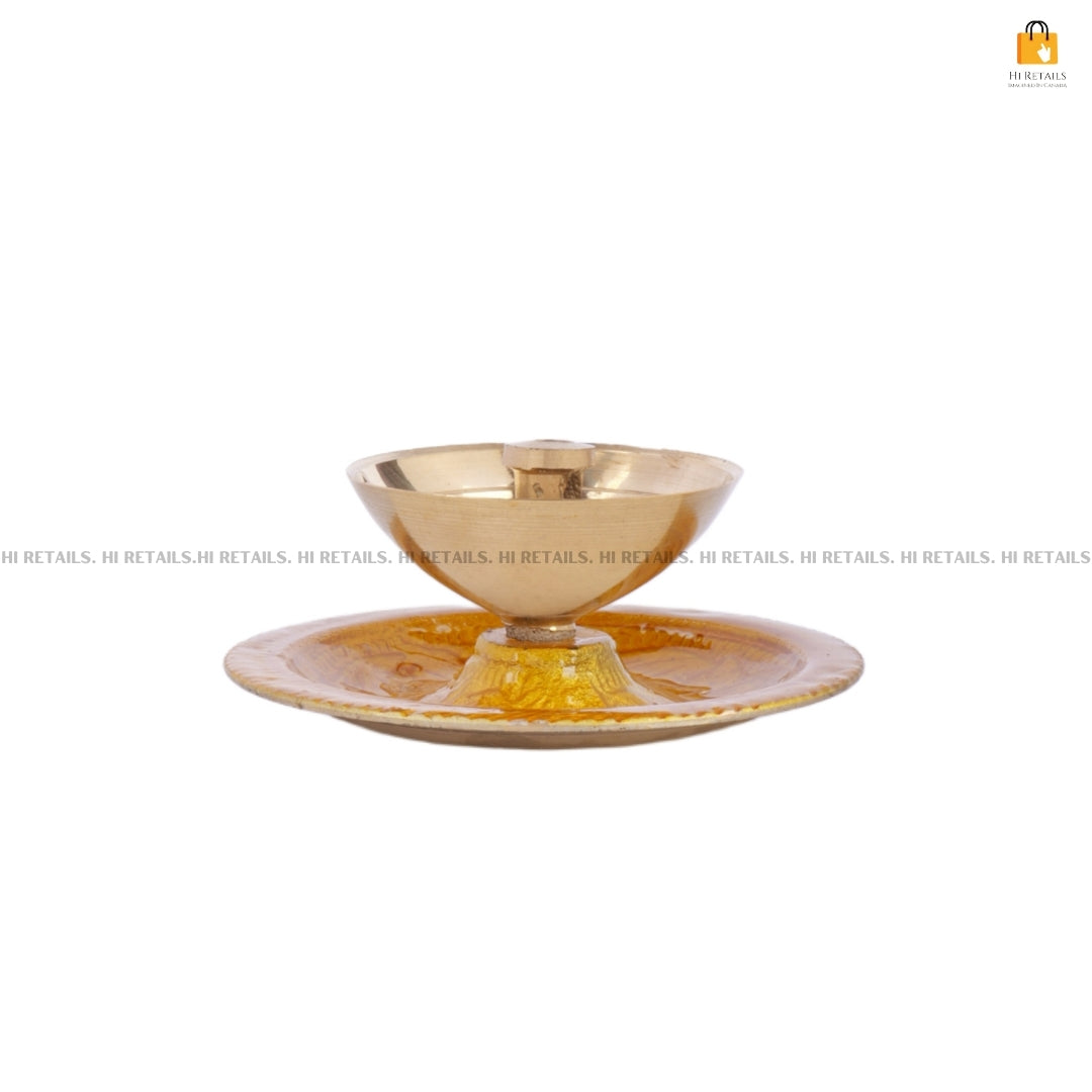 Handcrafted Brass Diya with Floral Decoration | Perfect for Spiritual Ceremonies and Home Decor at www.hiretails.com