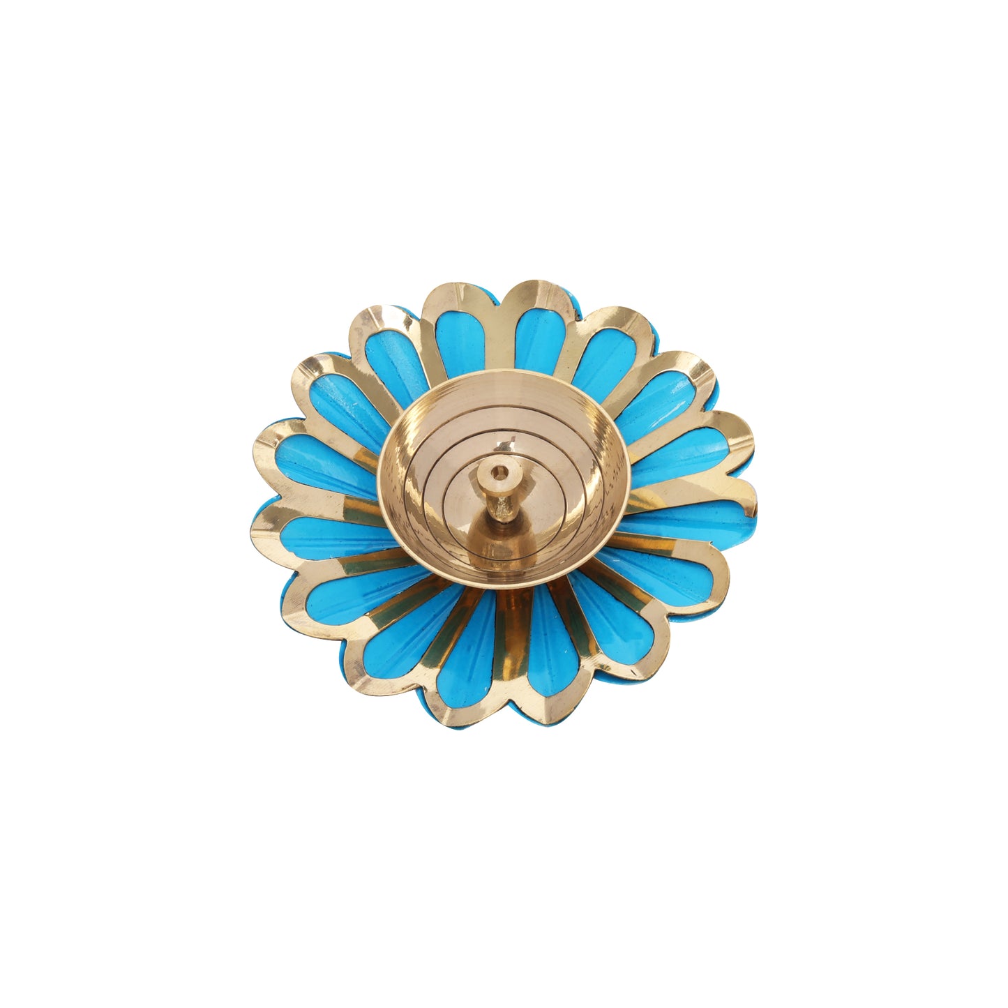 Brass Oil Lamps with Vibrant Petal Shaped Base | Beautiful Diya Set for Festivals and Pooja Celebrations at www.hiretails.com