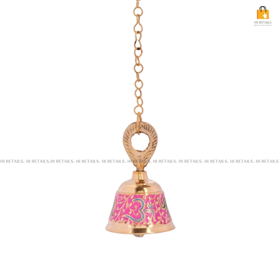 Brass Hanging Bell with Colorful Motifs | Unique Decorative Bell for Pooja and Home Temple at www.hiretails.com