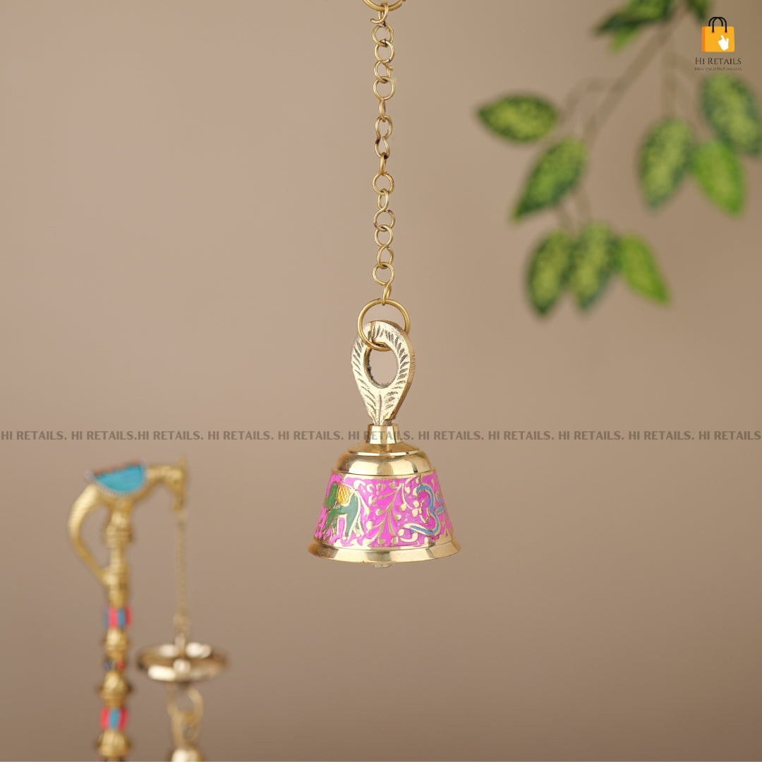 Elegant Brass Bell with Colorful Inlay for Religious Ceremonies | Ideal for Pooja Rituals and Home Decor at www.hiretails.com