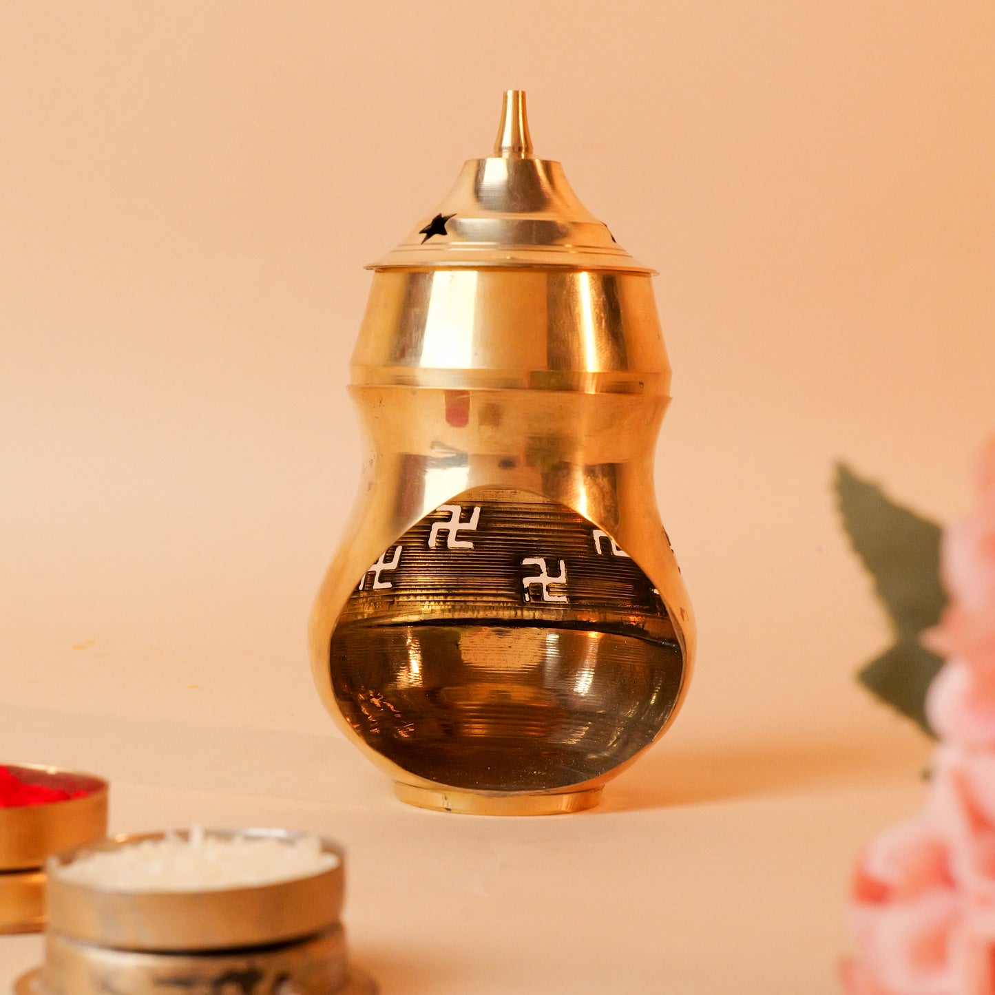 Brass Akhand Diya with Swastika Design for Home Temple and Spiritual Worship | Traditional Oil Lamp for Pooja at www.hiretails.com