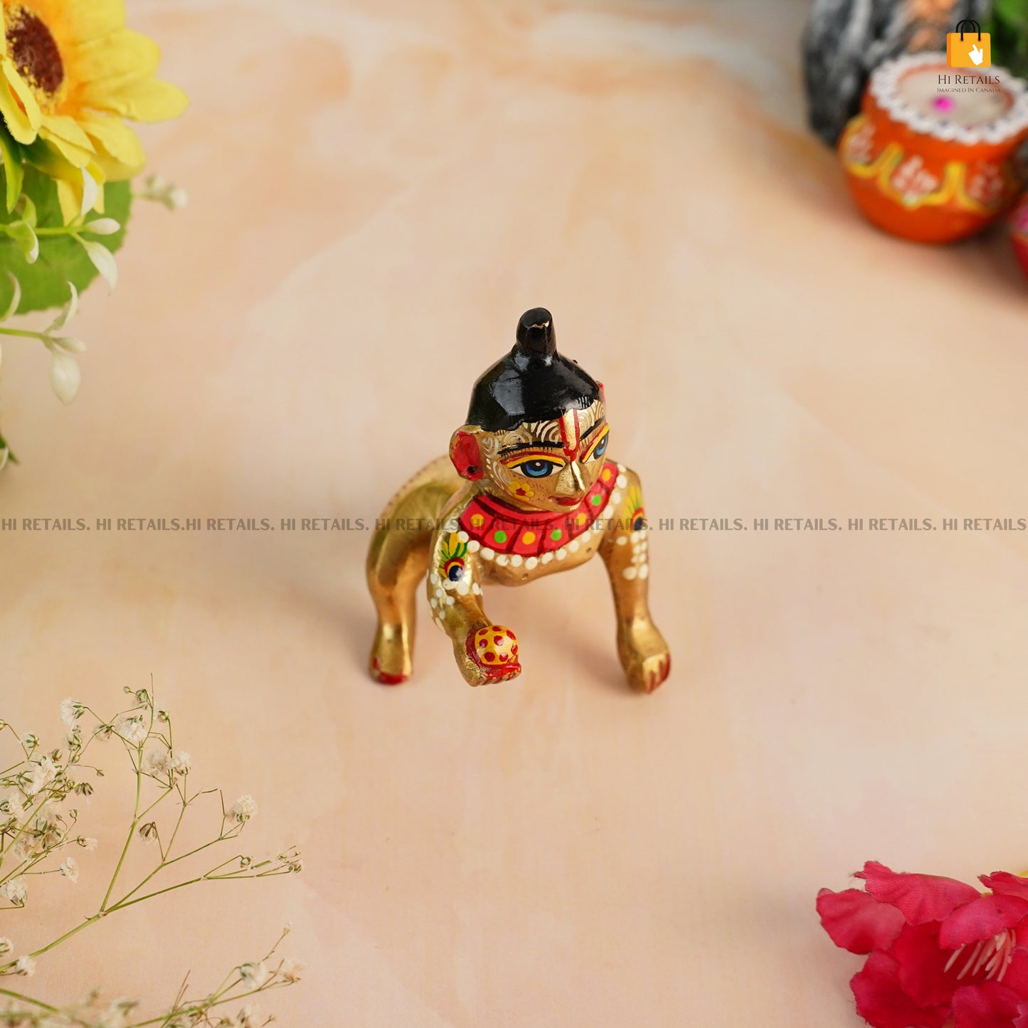 Brass Laddu Gopal Idol with Intricate Design for Religious Ceremonies | Ideal Krishna Statue for Pooja at www.hiretails.com