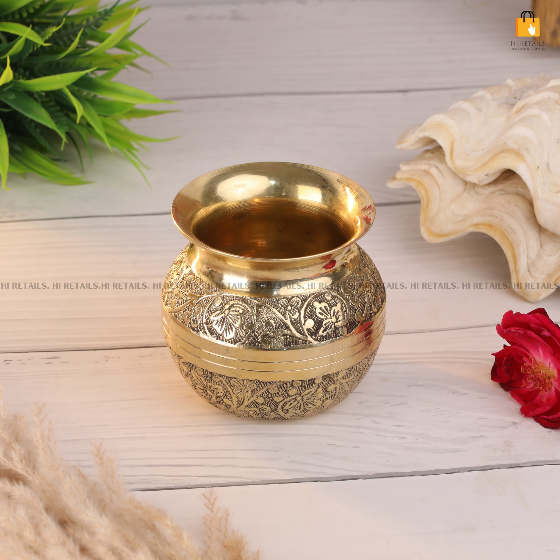 Premium Brass Kalash with Traditional Design for Spiritual Worship and Pooja | Decorative Brass Vessel for Home Decor at www.hiretails.com