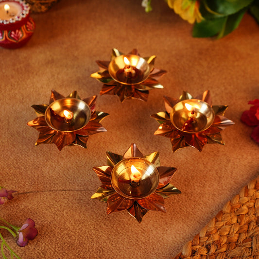 Brass Lotus Design Diya Set for Home Decor and Pooja | Elegant Brass Diyas for Spiritual Lighting at www.hiretails.com