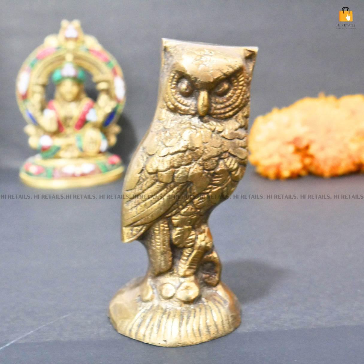 Handcrafted brass owl showpiece for enhancing home decor, unique and elegant design at www.hiretails.com