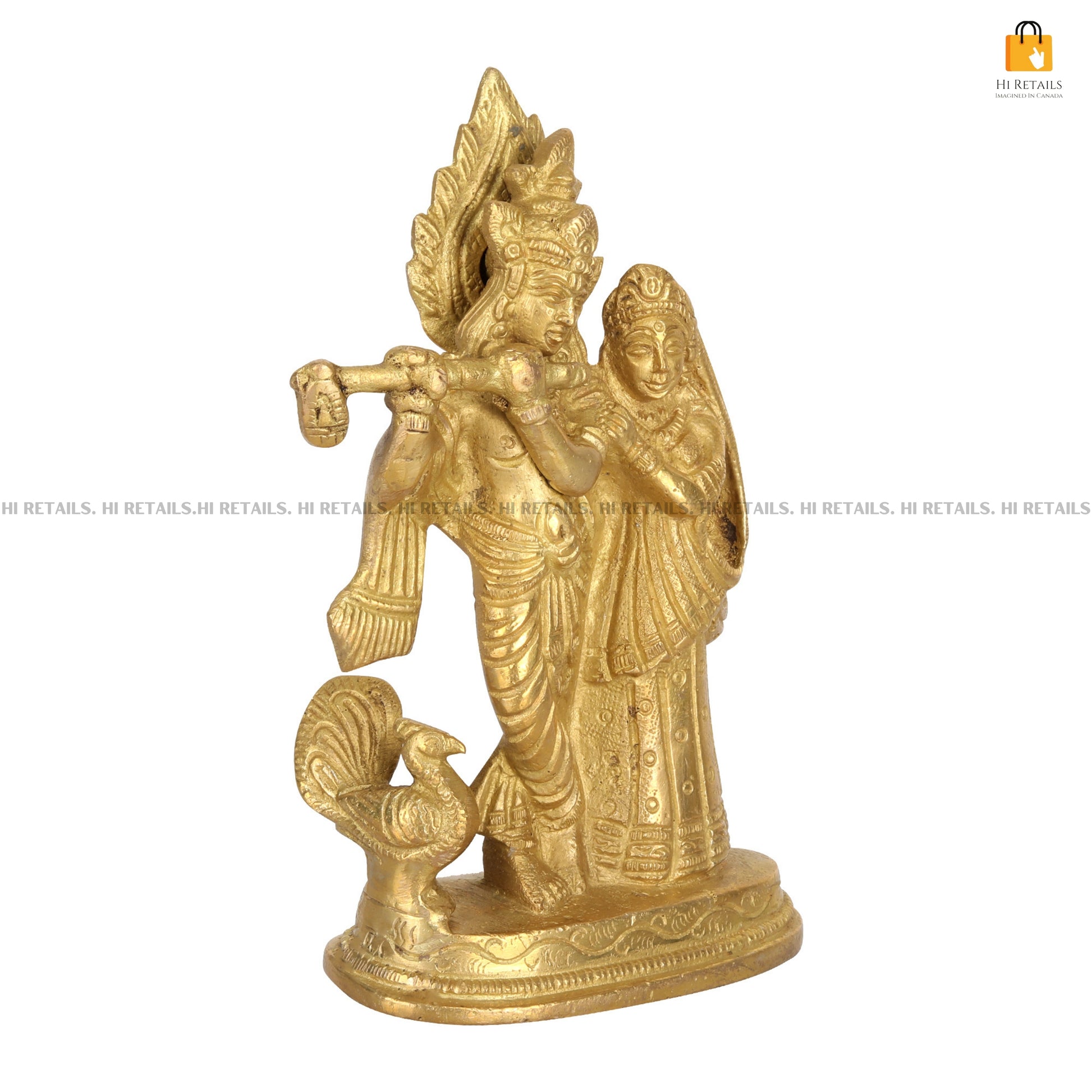 Elegant brass statue of Lord Krishna playing the flute, a beautiful decorative piece for pooja rooms and living spaces. Available at www.hiretails.com.