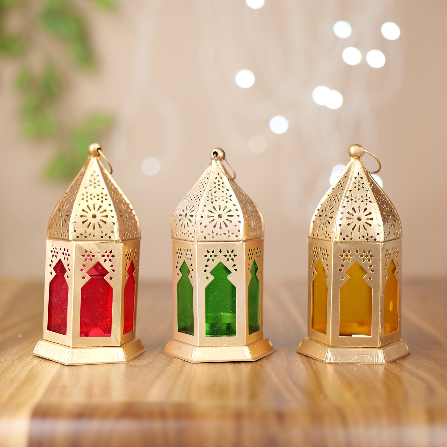 Decorative Brass Lantern Lamp Set of 3 for Home Decor - Elegant hanging lamps with intricate designs. Perfect for adding warmth to any room at www.hiretails.com