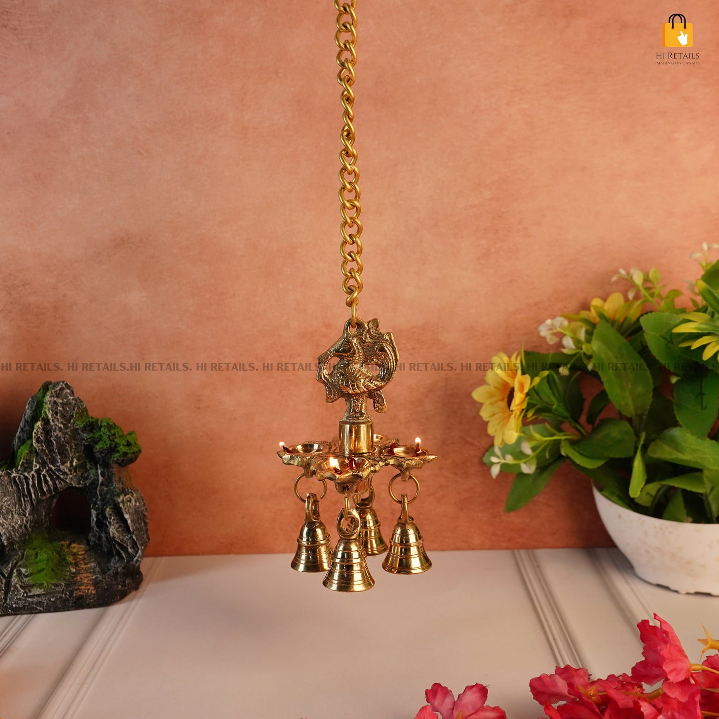 Traditional Brass Hanging Diya with Bells for Spiritual Worship and Home Decor | Handcrafted Brass Diya for Religious Rituals at www.hiretails.com