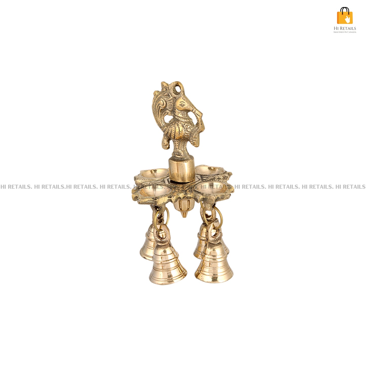 Brass Hanging Diya with Intricate Bell Detailing for Spiritual Lighting | Traditional Brass Diya for Home Temples and Worship at www.hiretails.com