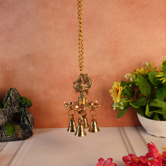 Decorative Brass Hanging Diya with Bells for Pooja and Home Decor | Spiritual Brass Diya with Bells for Religious Ceremonies at www.hiretails.com