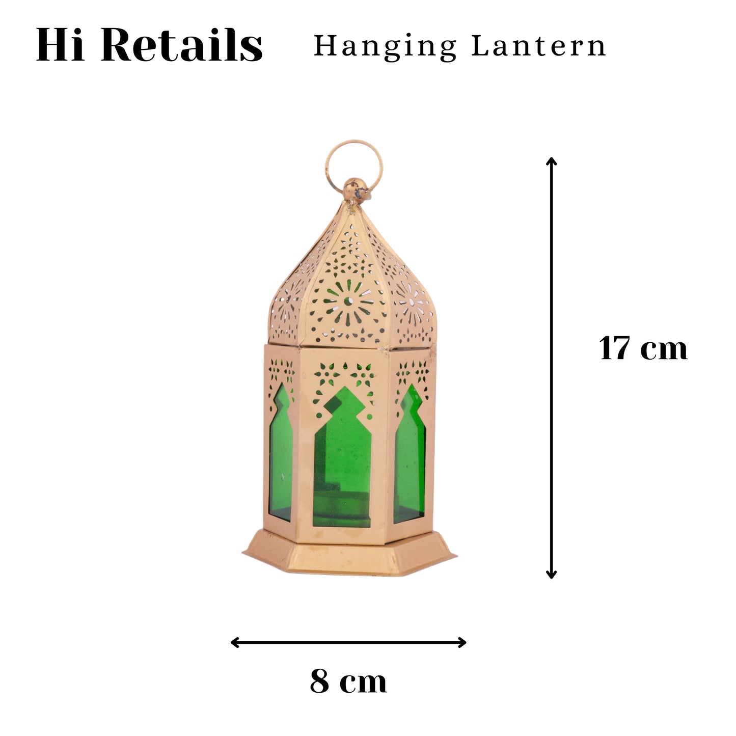 Brass Green Lantern with Detailed Design – Perfect for Home and Outdoor Ambiance – 16cm – www.hiretails.com
