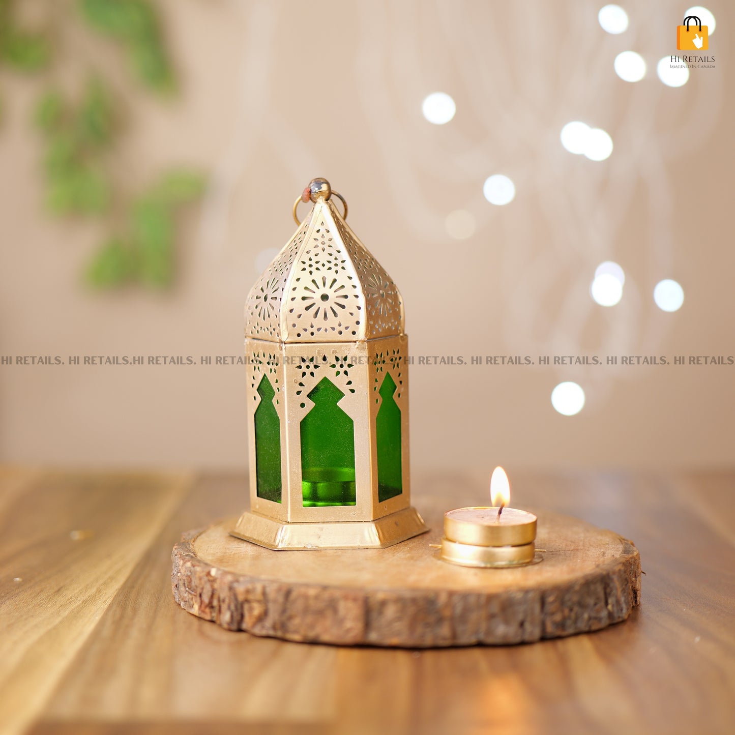 Handcrafted Green Brass Lantern for Home and Garden Decor – 16cm – www.hiretails.com