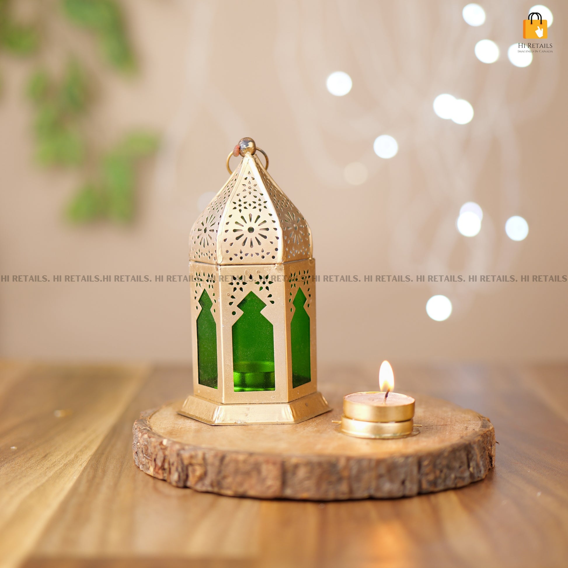 Handcrafted Green Brass Lantern for Home and Garden Decor – 16cm – www.hiretails.com