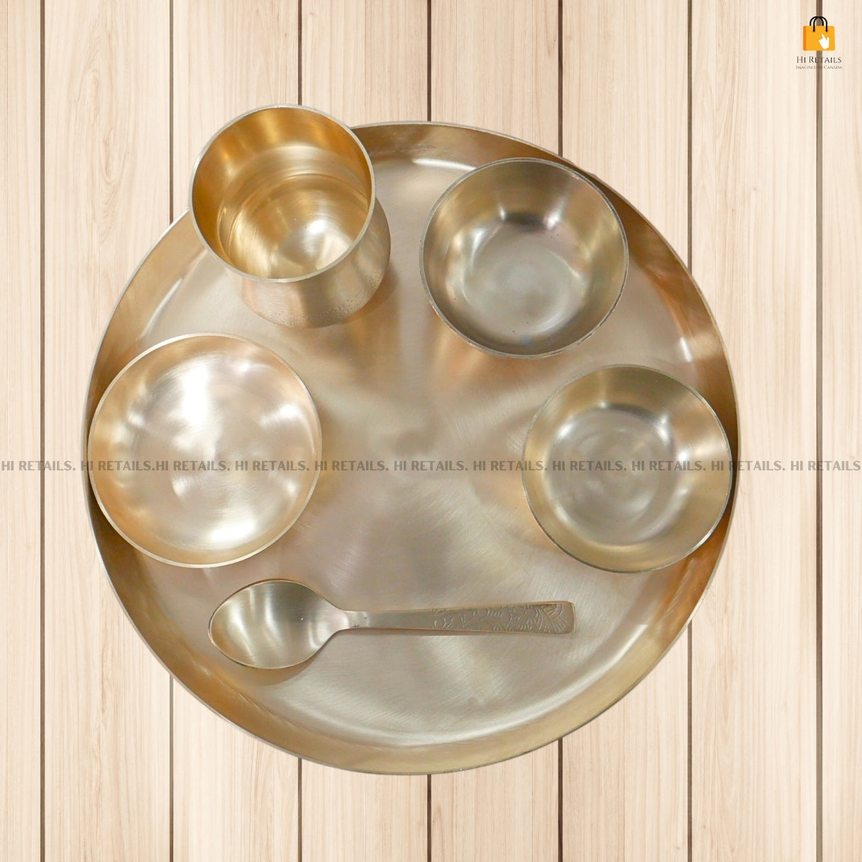 Elegant Kansa Thali Set in a matte finish, ideal for home pooja and spiritual decor, available at www.hiretails.com