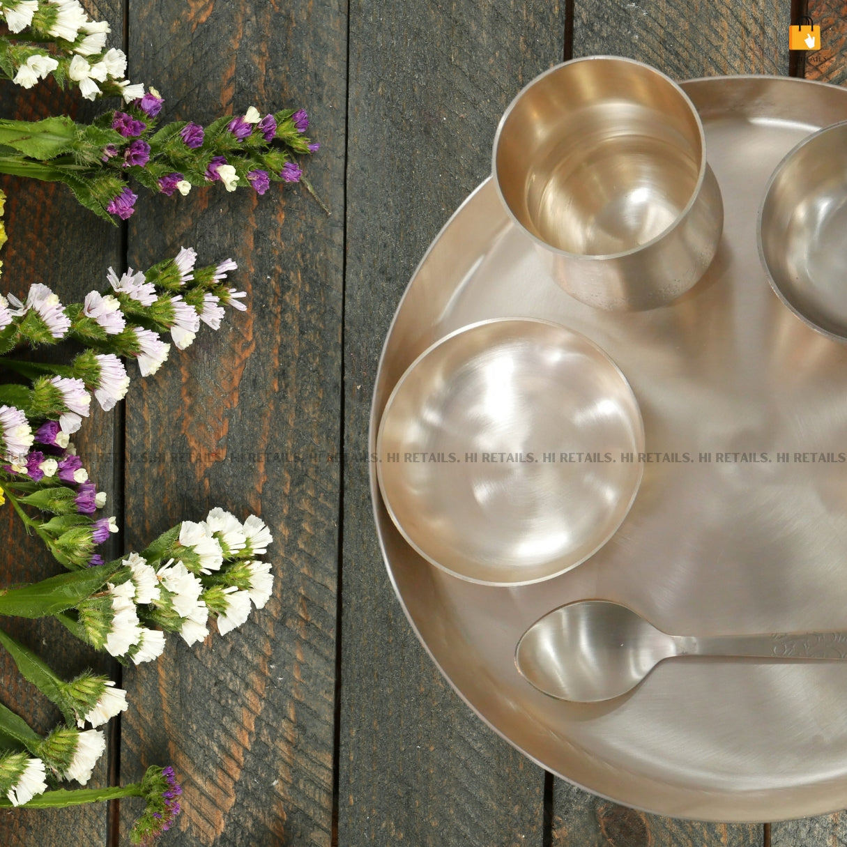 Luxury Kansa Thali Set, featuring a matte finish and quality craftsmanship for pooja or gifting, available now at www.hiretails.com