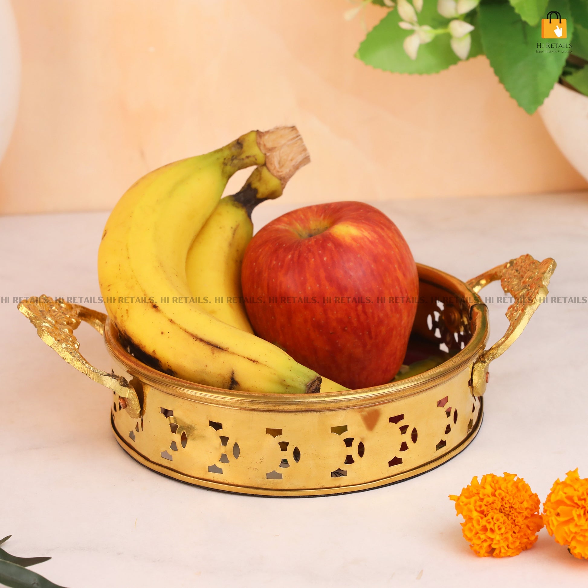 Stylish Art Fruit Tray for Home Decor and Gifting, made of high-quality brass, ideal for home decoration and as a thoughtful gift. Available at www.hiretails.com.