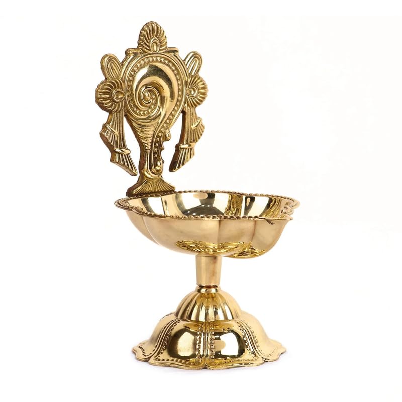 Intricately crafted brass lamp with peacock design, a perfect decorative piece for any room. Available at www.hiretails.com.