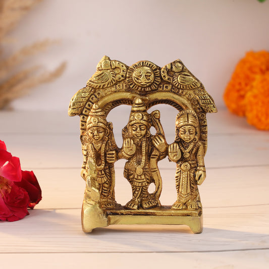 Brass Ram Darbar Idol with intricate detailing and traditional craftsmanship, perfect for pooja rooms and spiritual decor. Available at www.hiretails.com.