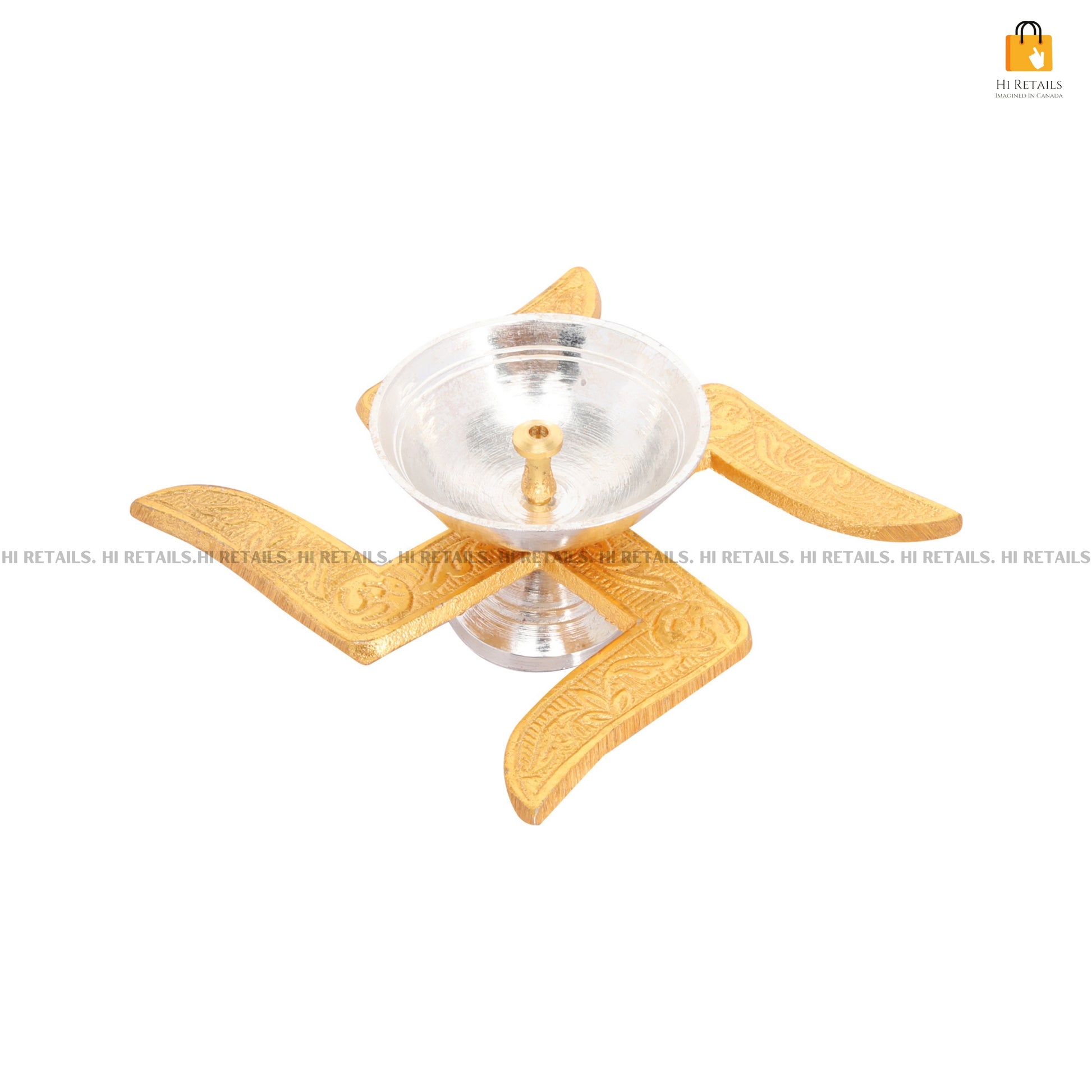Traditional brass oil lamp with decorative floral stand and a beautiful box, ideal for religious ceremonies and home ambiance. Available at www.hiretails.com.