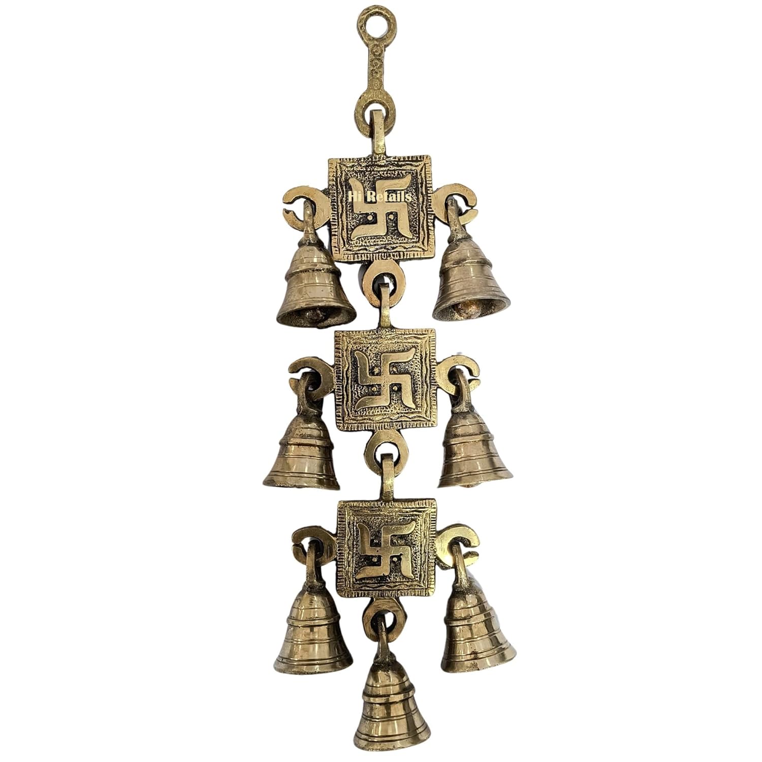 Brass Swastik hanging bells for home door and temple decoration, premium quality at www.hiretails.com