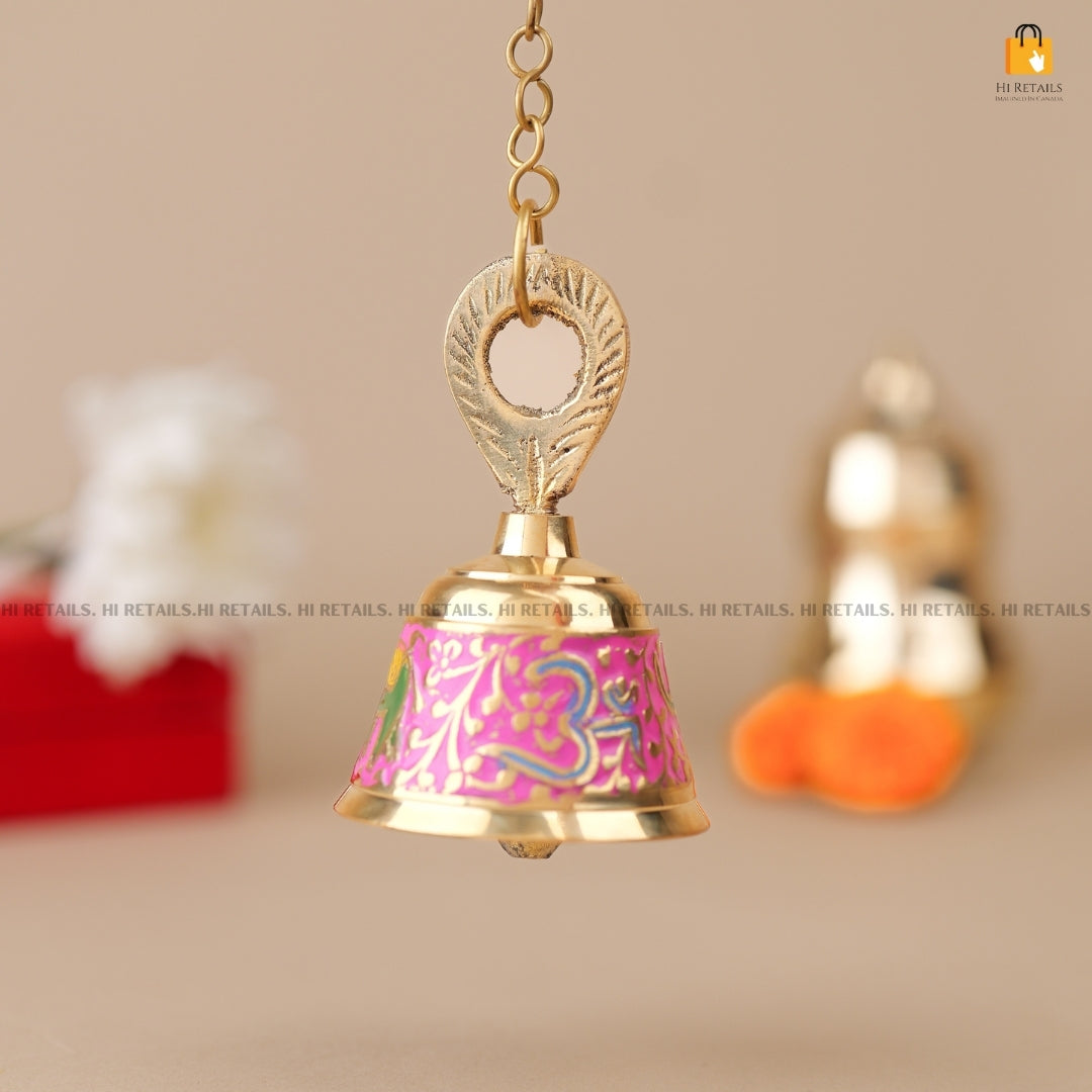 Traditional Brass Bell with Colorful Detailing for Pooja | Ideal Decorative Bell for Religious and Spiritual Spaces at www.hiretails.com