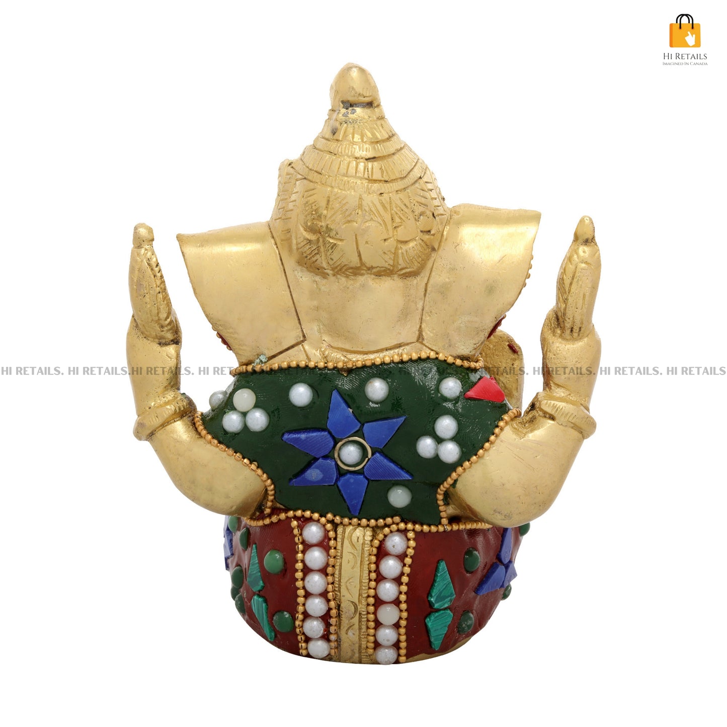 Brass Ganesh Idol with Colorful Gemstones for Spiritual Rituals | Perfect Decorative Ganesha for Pooja and Gift Giving at www.hiretails.com