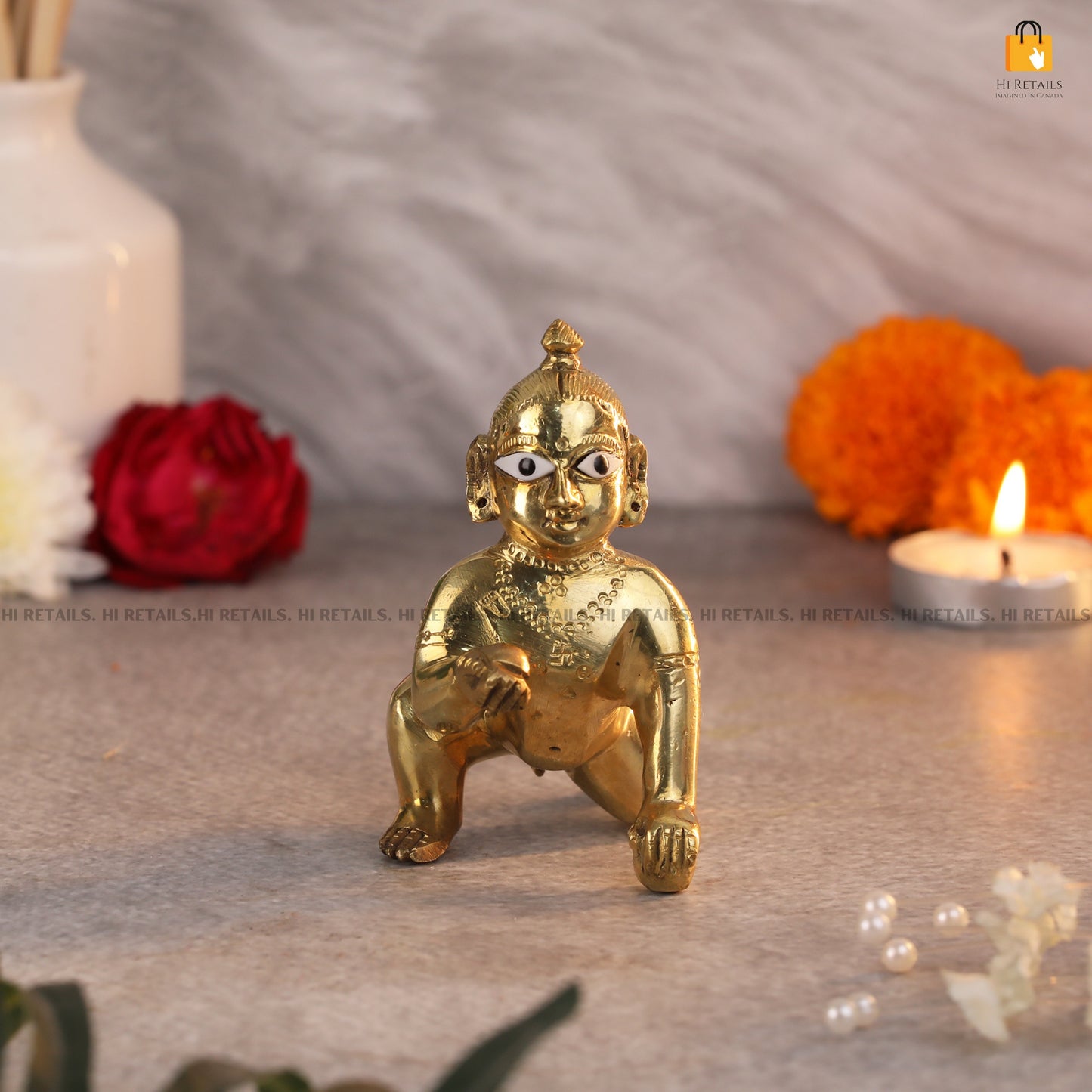Brass Laddu Gopal Idol for Home Temple and Spiritual Worship | Handcrafted Krishna Statue for Pooja at www.hiretails.com